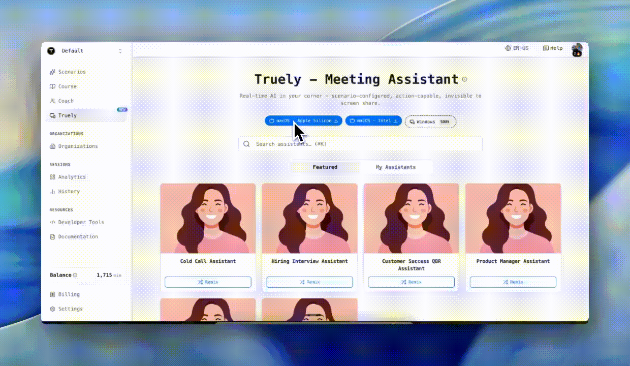 Truely meeting assistant showing a sales call